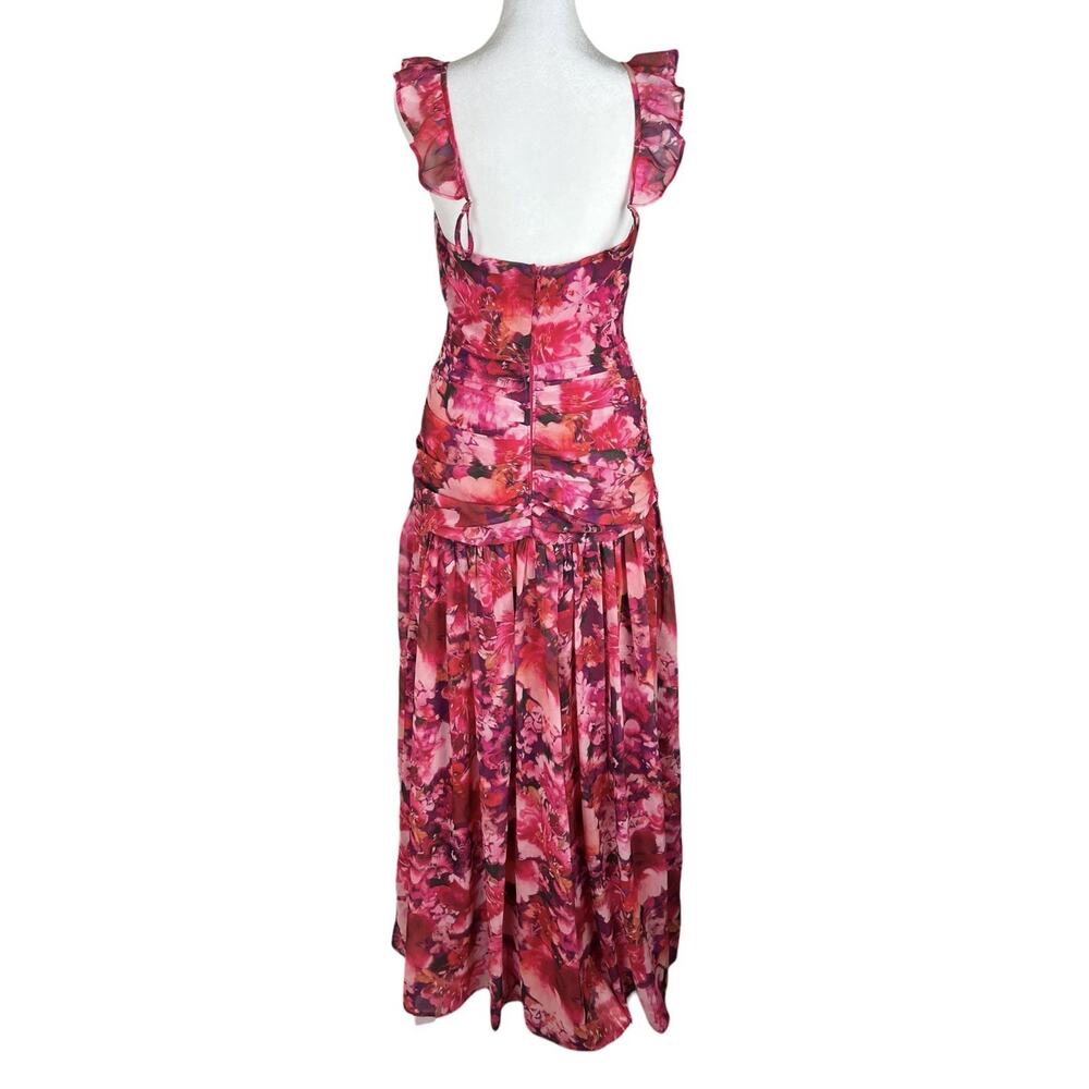 Showpo Jilliane Maxi Dress Ruched Thigh Slit Fuschia Frenzy Coquette Size 4 NWOT - Picture 4 of 9
